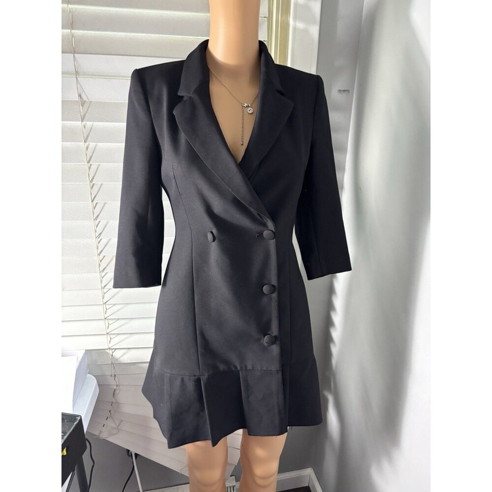 ZARA Women’s Black Blazer Dress XS  Breasted 3/4 Sleeve Structured Mini”